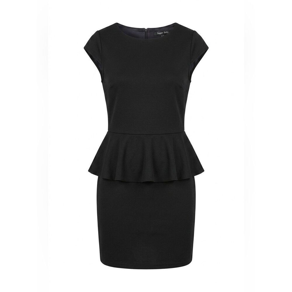 BLACK CAP SLEEVE DRESS w PEPLUM by SWEET RAIN M